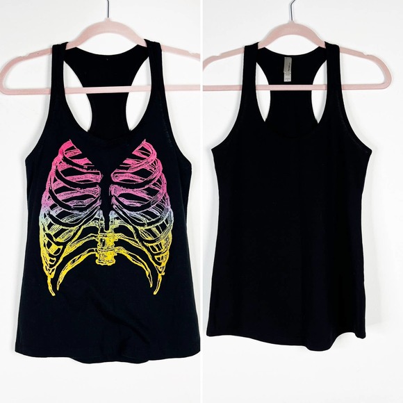 Tops - Bundle two black tank tops rainbow skeleton Size small